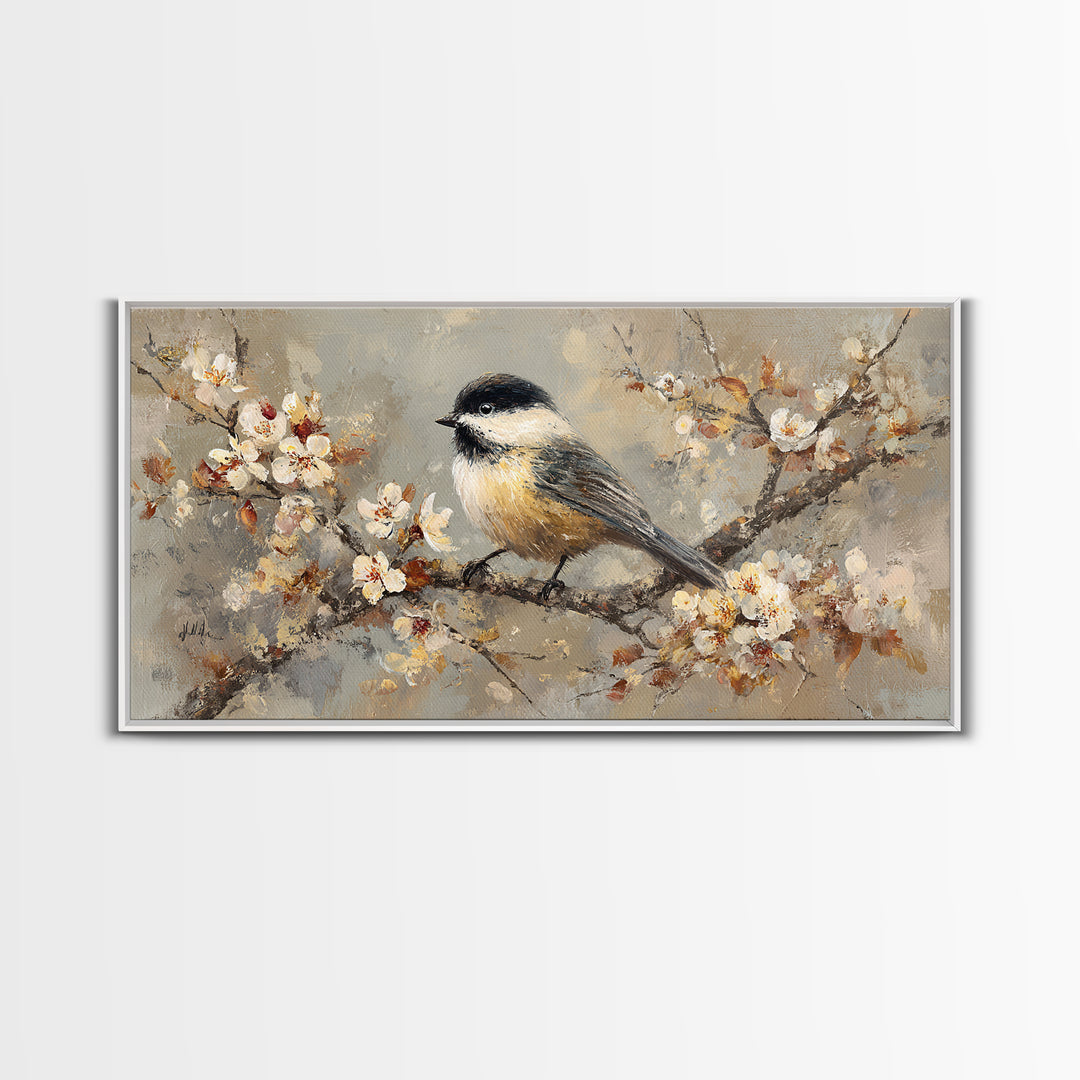 Small Bird on a Flowering Branch Canvas Print, Bed and Breakfast Art, Contemporary Art, Living Room Decor, Bedroom Wall Art, BAB-2x1-34