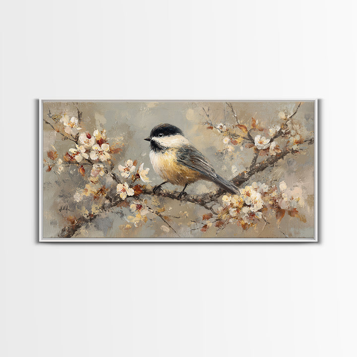 Small Bird on a Flowering Branch Canvas Print, Bed and Breakfast Art, Contemporary Art, Living Room Decor, Bedroom Wall Art, BAB-2x1-34