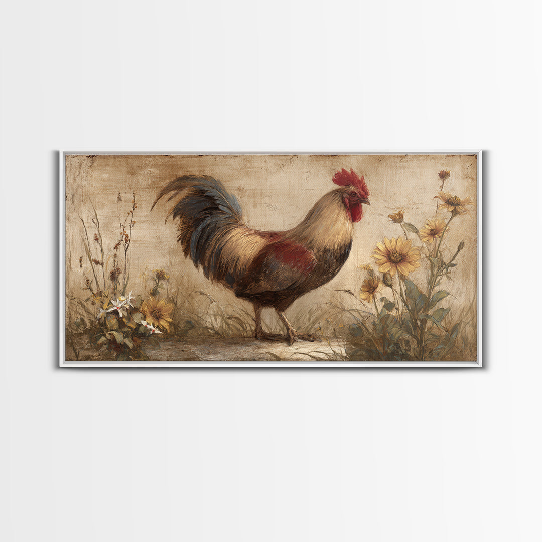 Rooster and Wildflower Country Portrait Canvas Print, Bed and Breakfast Art, Digital Art, Living Room Decor, Fine Art, BAB-2x1-39