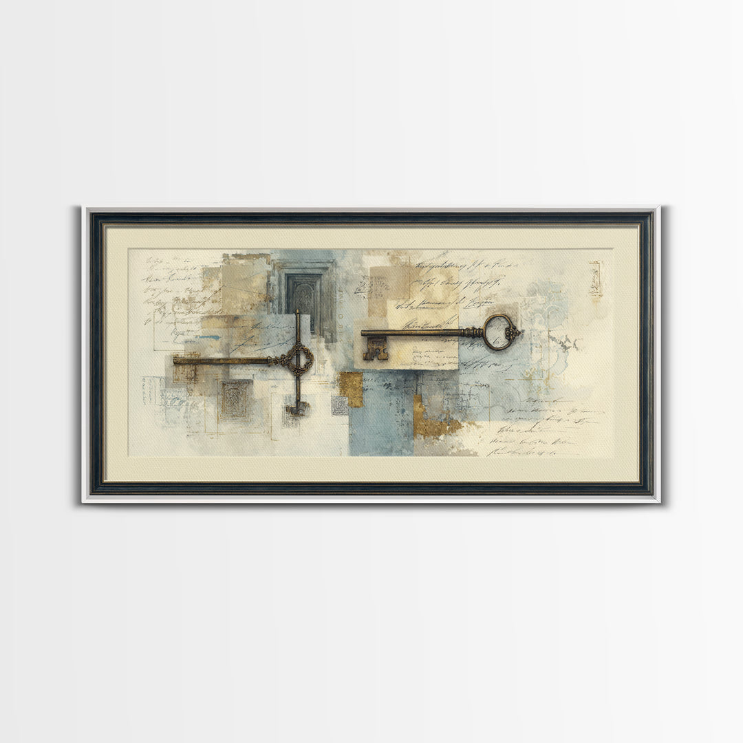 Antique Key and Handwritten Canvas Print, Bed and Breakfast Art, Printable Wall Art, Living Room Decor, Fine Art Print, BAB-2x1-5