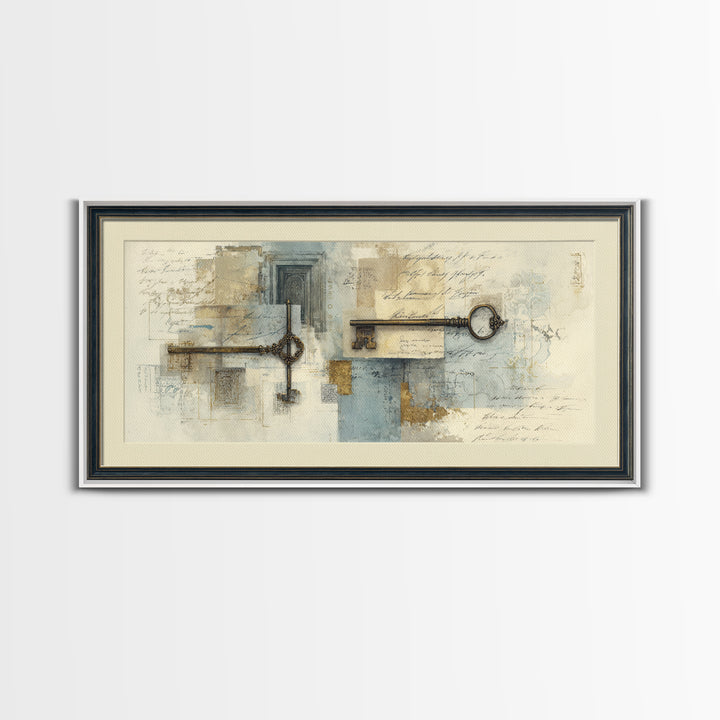 Antique Key and Handwritten Canvas Print, Bed and Breakfast Art, Printable Wall Art, Living Room Decor, Fine Art Print, BAB-2x1-5