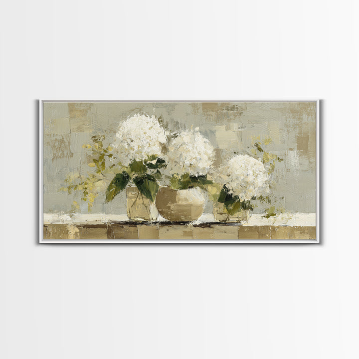 Sunlit Hydrangeas on a Windowsill Canvas Print, Bed and Breakfast Art, Decor, Living Room Decor, Fine Art, Dopamine Decor, BAB-2x1-54