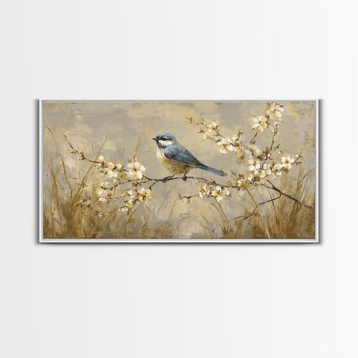 Small Bird on a Flowering Branch Canvas Print, Bed and Breakfast Art, Print, Living Room Decor, Watercolor Art, BAB-2x1-58