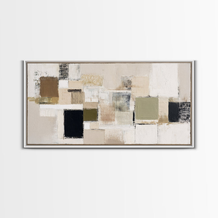 Quilt Pattern Folk Art Composition Framed Canvas Print, Bed and Breakfast Art, Print, Living Room Decor, Fine Art, BAB-2x1-7