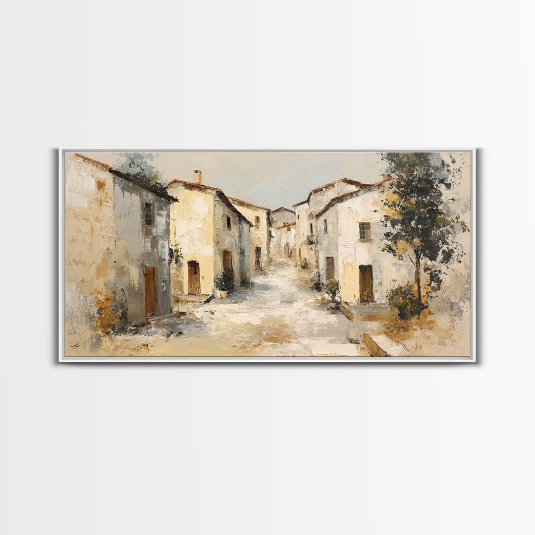 Soft Watercolor Village Street at Dawn Canvas Print, Bed and Breakfast Art, Printable Art, Living Room Decor, Fine Art, BAB-2x1-73