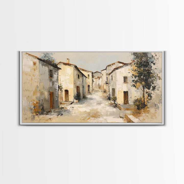Soft Watercolor Village Street at Dawn Canvas Print, Bed and Breakfast Art, Printable Art, Living Room Decor, Fine Art, BAB-2x1-73