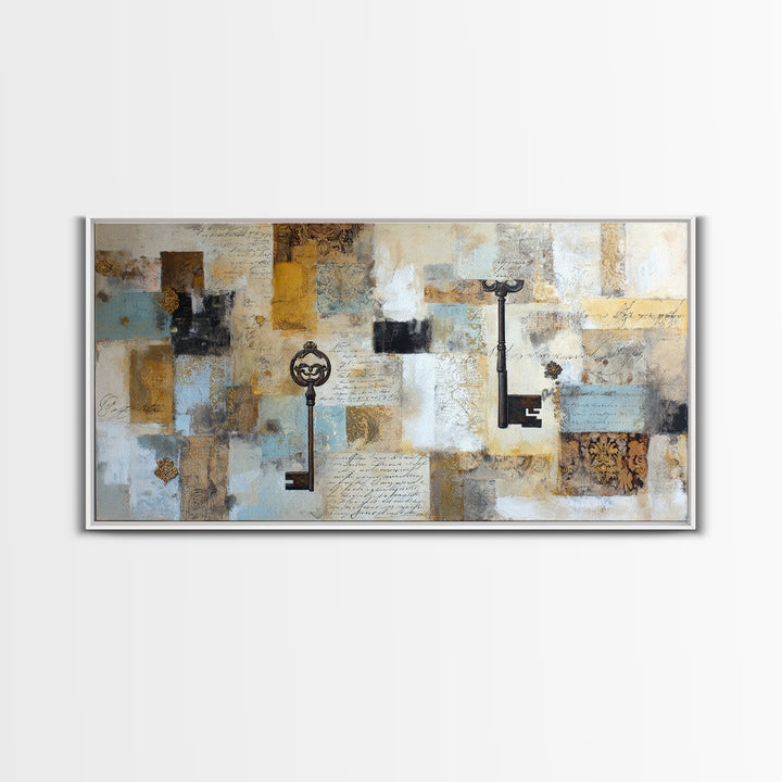 Antique Key and Handwritten Letter Arrangement Without Canvas Print, Bed and Breakfast Art, Farmhouse Decor, Living Room Decor, BAB-2x1-77
