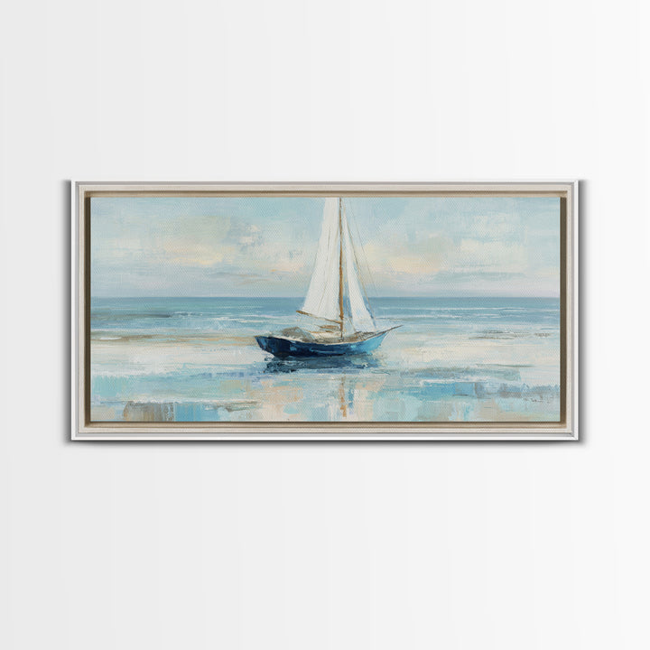 Coastal Inn Sailboat at Sunrise Framed Canvas Print, Bed and Breakfast Art, Dopamine Decor, Living Room Decor, Fine Art, BAB-2x1-85