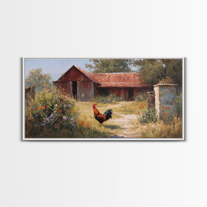 Rooster and Wildflower Country Portrait Canvas Print, Bed and Breakfast Art, Trendy Wall Art, Living Room Decor, BAB-2x1-87