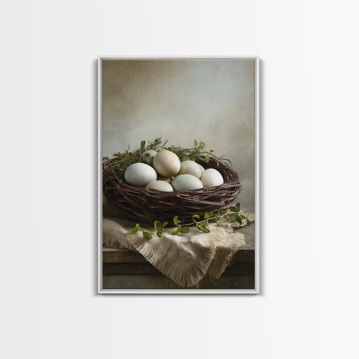 Fresh Eggs in a Woven Basket with Canvas Print, Bed and Breakfast Art, Wall Art, Living Room Decor, Oil Painting, BAB-2x3-14