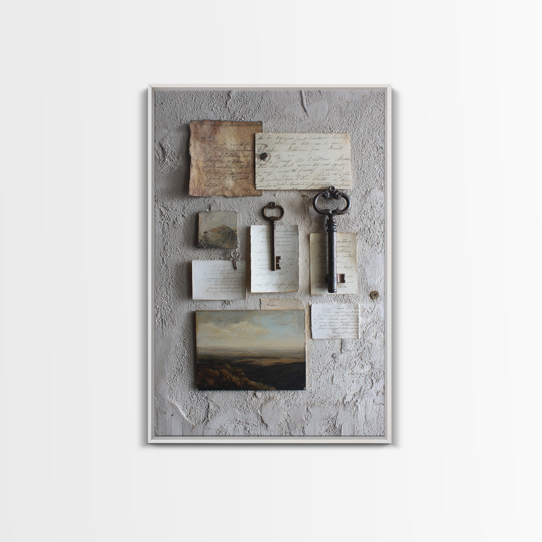 Antique Key and Handwritten Letter Arrangement Without Canvas Print, Bed and Breakfast Art, Bedroom Decor, Living Room Decor, BAB-2x3-17