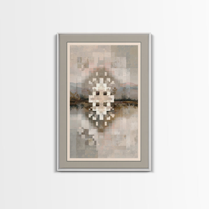 Quilt Pattern Folk Art Composition Framed Canvas Print, Bed and Breakfast Art, Contemporary Art, Living Room Decor, Fine Art, BAB-2x3-19