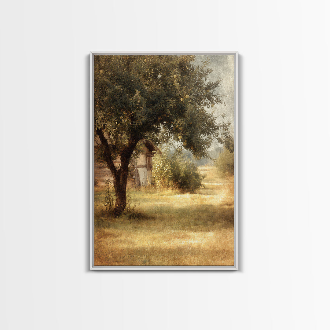 Apple Orchard Scene Framed Canvas Print, Bed and Breakfast Art, Digital Art, Living Room Decor, Oil Painting, BAB-2x3-21