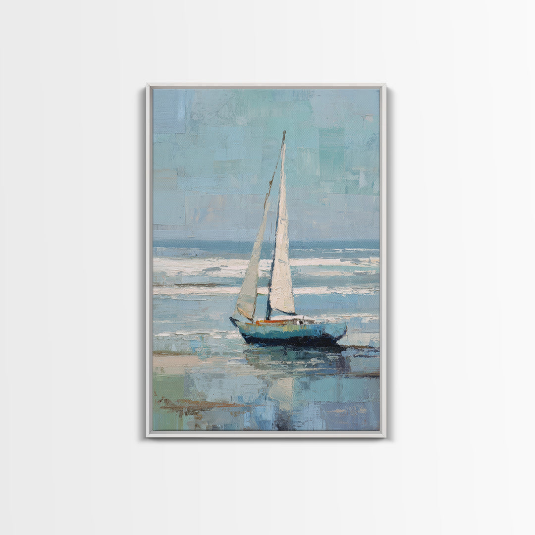 Coastal Inn Sailboat at Sunrise Framed Canvas Print, Bed and Breakfast Art, Printable, Living Room Decor, Fine Art, BAB-2x3-25