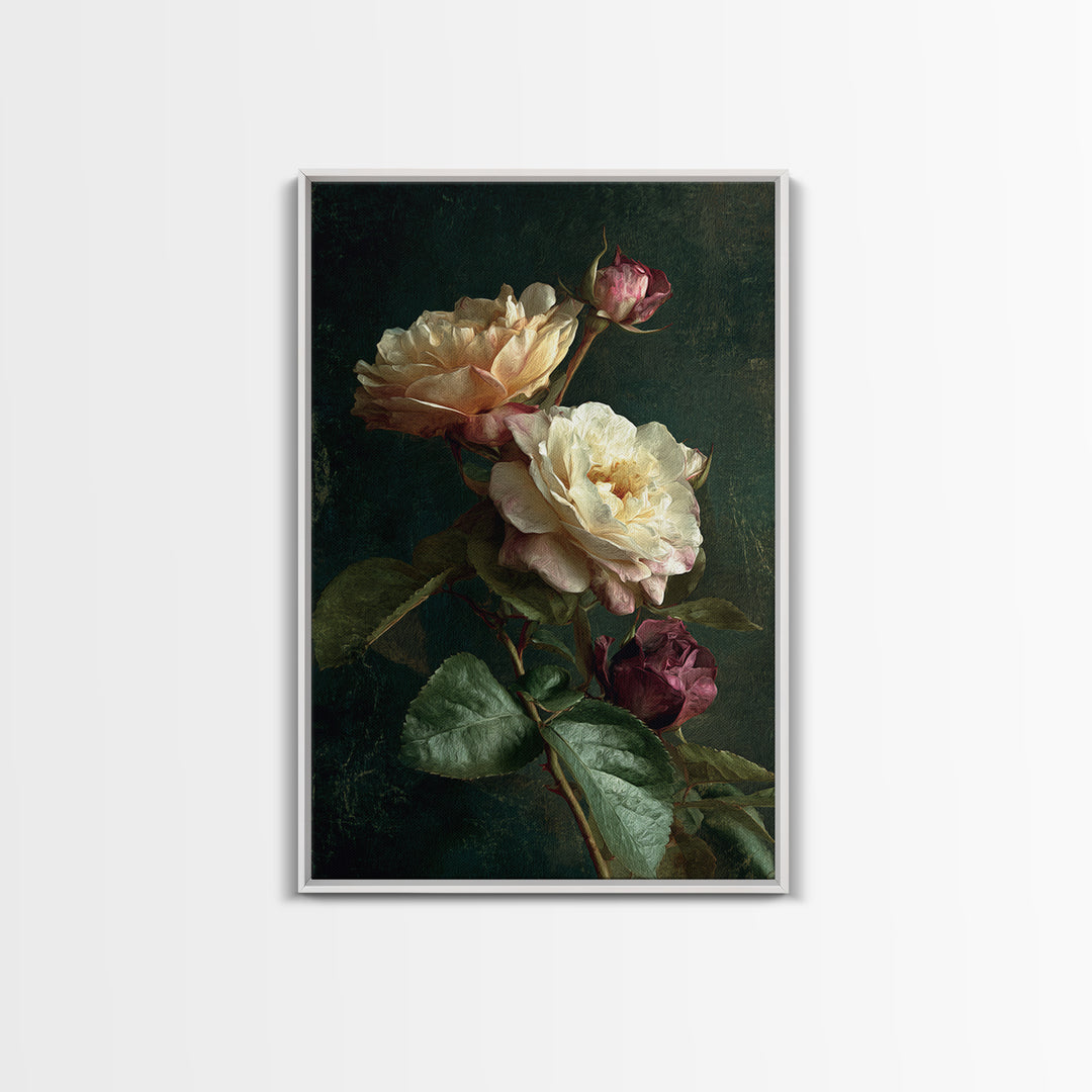 Garden Roses in Romantic Oil Paint Canvas Print, Bed and Breakfast Art, Printable Wall Art, Living Room Decor, Watercolor Art, BAB-2x3-29