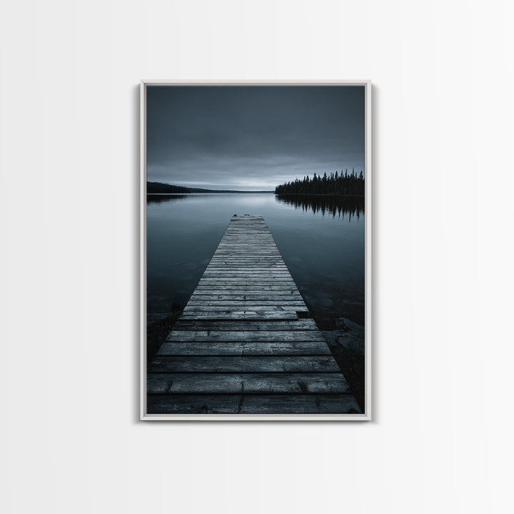 Quiet Lake Dock at Early Morning Framed Canvas Print, Bed and Breakfast Art, Minimalist Decor, Living Room Decor, Oil Painting, BAB-2x3-30