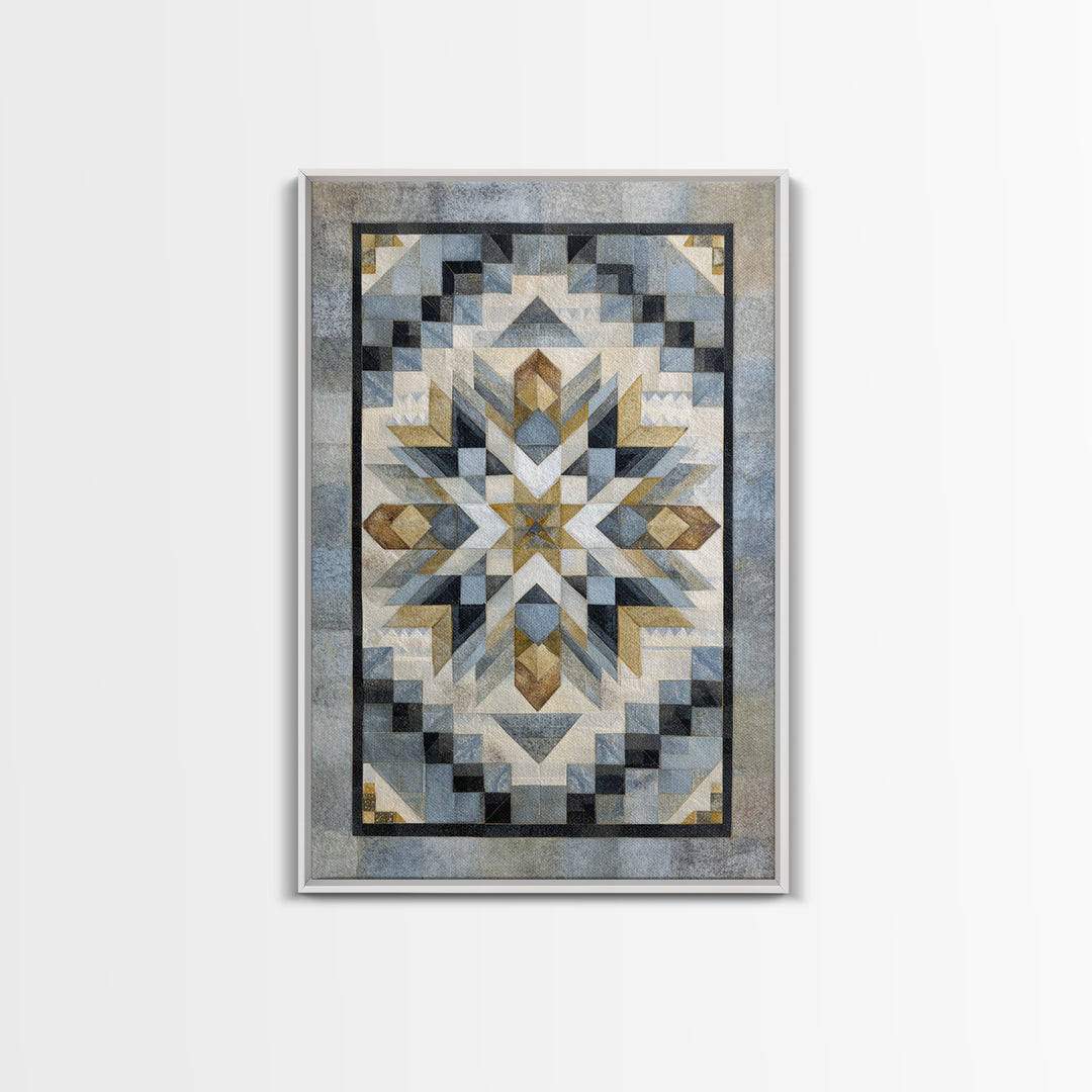 Quilt Pattern Folk Art Composition Framed Canvas Print, Bed and Breakfast Art, Abstract Art, Living Room Decor, Fine Art, BAB-2x3-43