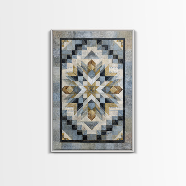 Quilt Pattern Folk Art Composition Framed Canvas Print, Bed and Breakfast Art, Abstract Art, Living Room Decor, Fine Art, BAB-2x3-43