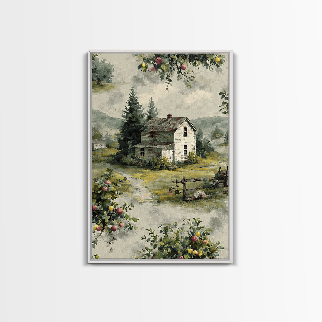 Apple Orchard Scene Canvas Print, Bed and Breakfast Art, Wood Wall Art, Living Room Decor, Fine Art, Farmhouse Wall Art, BAB-2x3-45