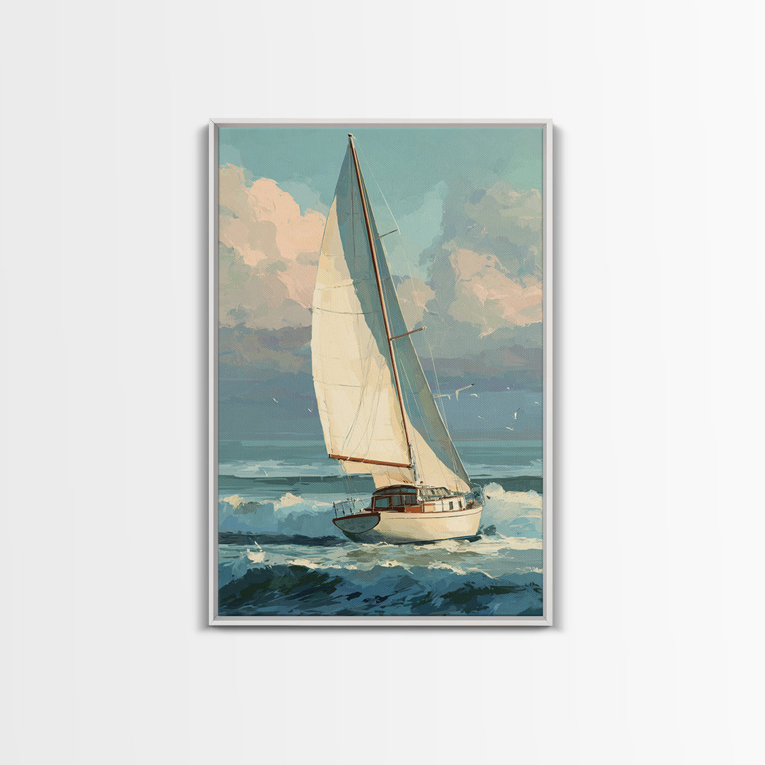 Coastal Inn Sailboat at Sunrise Canvas Print, Bed and Breakfast Art, Printable Art, Living Room Decor, Fine Art, BAB-2x3-49