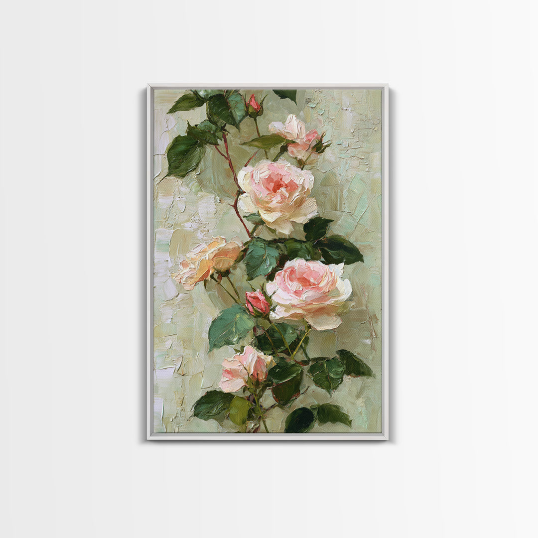 Garden Roses in Romantic Oil Paint Canvas Print, Bed and Breakfast Art, Farmhouse Decor, Living Room Decor, Statement Artwork, BAB-2x3-53