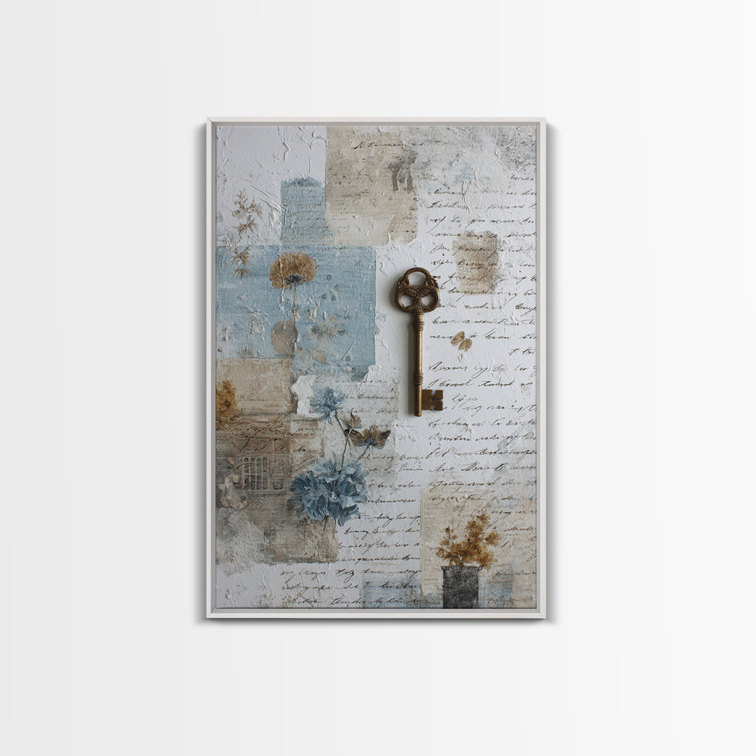 Antique Key and Handwritten Letter Arrangement Without Canvas Print, Bed and Breakfast Art, Bed, Living Room Decor, Fine Art, BAB-2x3-65