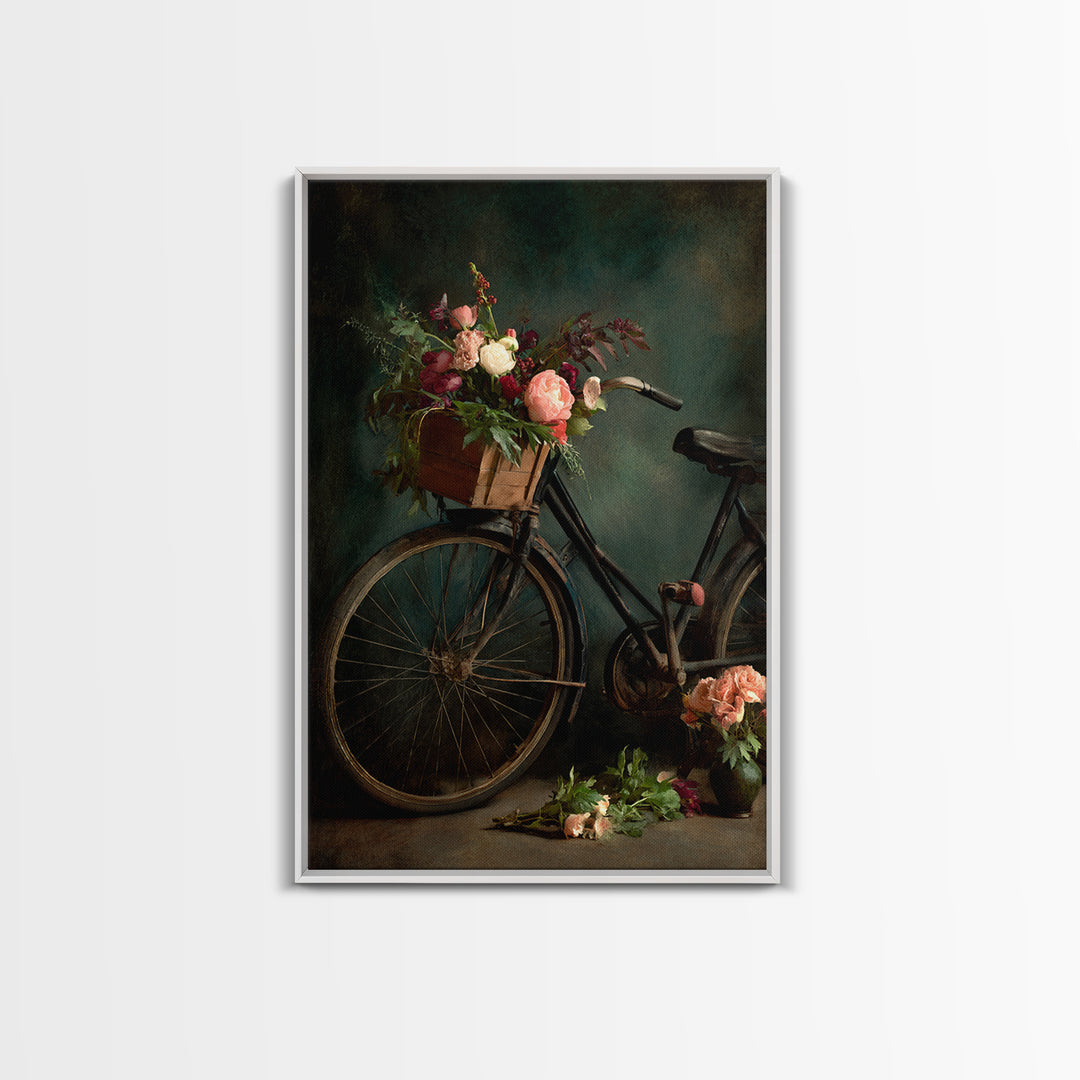 Old Bicycle with Flowers in Basket Canvas Print, Bed and Breakfast Art, Fine Art Print, Living Room Decor, Watercolor Art, BAB-2x3-7