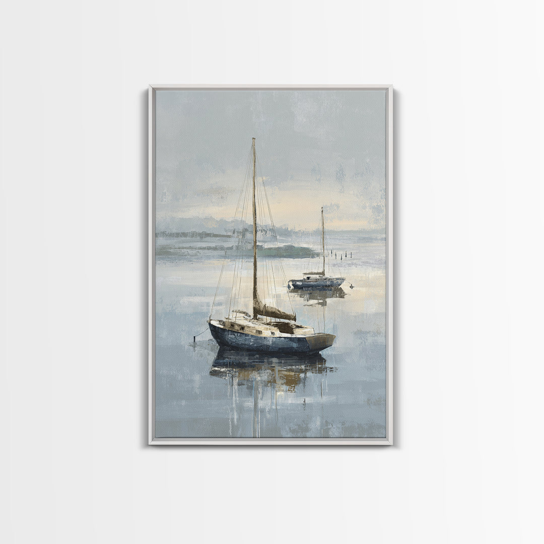 Coastal Inn Sailboat at Sunrise Framed Canvas Print, Bed and Breakfast Art, Bedroom Wall Art, Living Room Decor, Fine Art, BAB-2x3-73