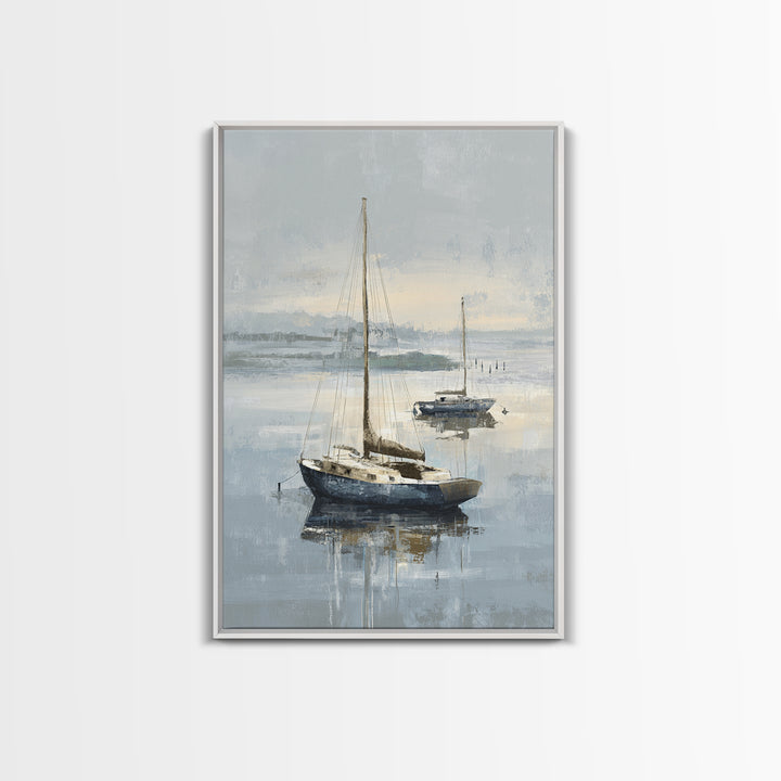 Coastal Inn Sailboat at Sunrise Framed Canvas Print, Bed and Breakfast Art, Bedroom Wall Art, Living Room Decor, Fine Art, BAB-2x3-73