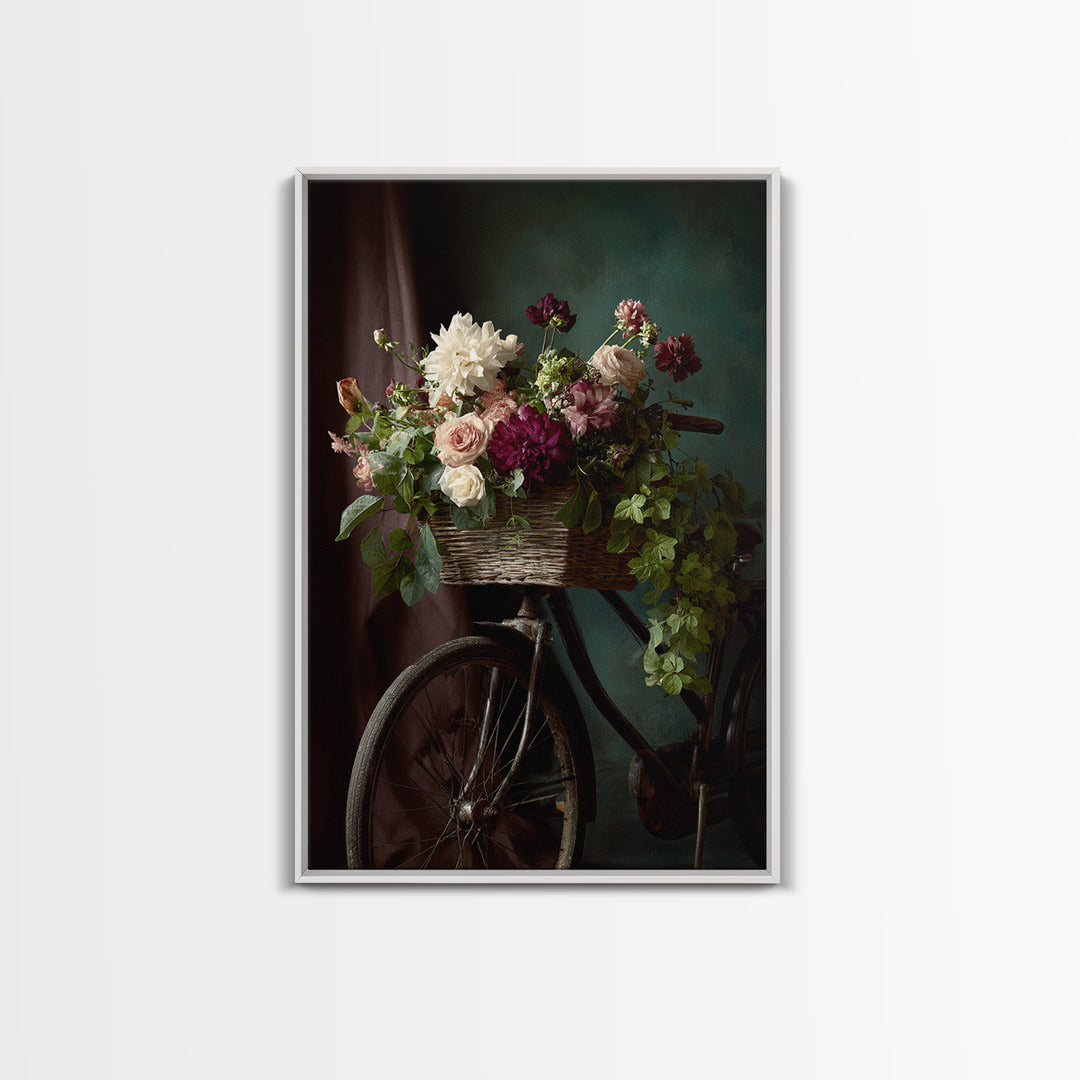 Old Bicycle with Flowers in Basket Canvas Print, Bed and Breakfast Art, Printable Art, Living Room Decor, Watercolor Art, BAB-2x3-79