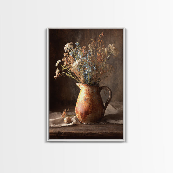 Country Wildflowers in a Chipped Ceramic Pitcher Canvas Print, Bed and Breakfast Art, Farmhouse Wall Decor, Living Room Decor, BAB-2x3-81