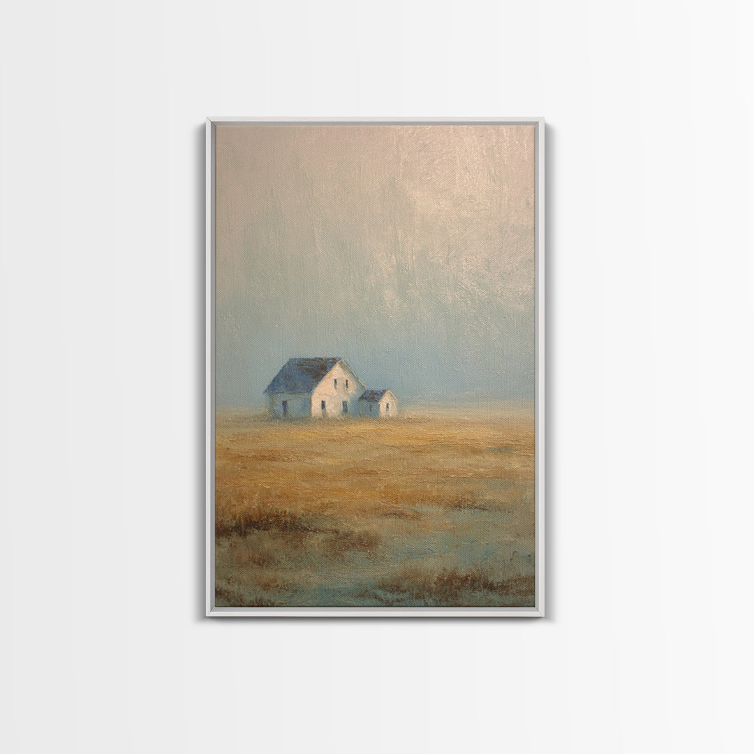 Old Farmhouse Landscape Framed Canvas Print, Bed and Breakfast Art, Coffee Wall Art, Living Room Decor, Oil Painting, BAB-2x3-87