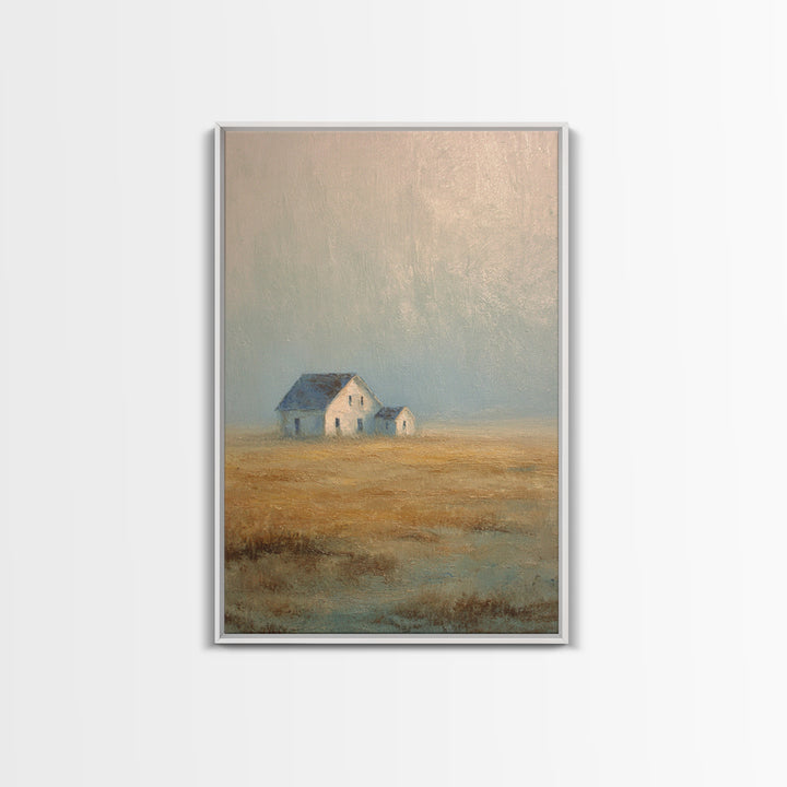 Old Farmhouse Landscape Framed Canvas Print, Bed and Breakfast Art, Coffee Wall Art, Living Room Decor, Oil Painting, BAB-2x3-87