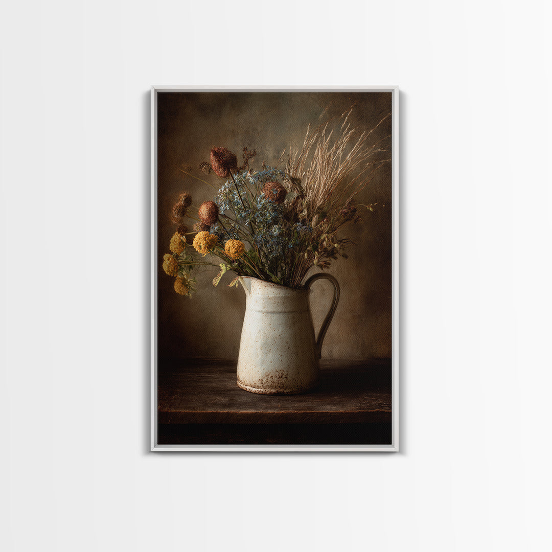 Country Wildflowers in a Chipped Ceramic Pitcher Canvas Print, Bed and Breakfast Art, Canvas Wall Art, Living Room Decor, BAB-2x3-9