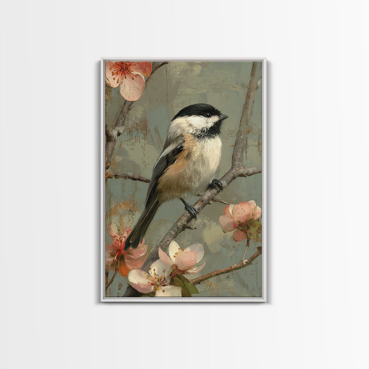 Small Bird on a Flowering Branch Framed Canvas Print, Bed and Breakfast Art, Printable Art, Living Room Decor, Watercolor Art, BAB-2x3-94