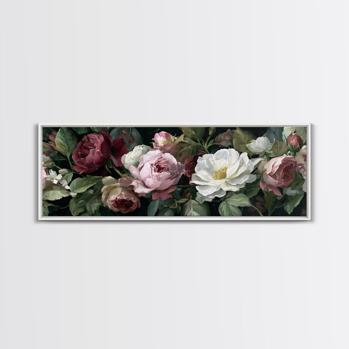 Garden Roses in Romantic Oil Paint Canvas Print, Bed and Breakfast Art, Bed, Living Room Decor, Oil Painting, BAB-3x1-13