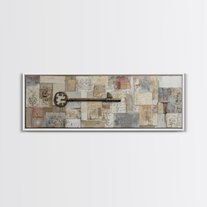 Antique Key and Handwritten Letter Arrangement Without Canvas Print, Bed and Breakfast Art, Bedroom Prints, Living Room Decor, BAB-3x1-25