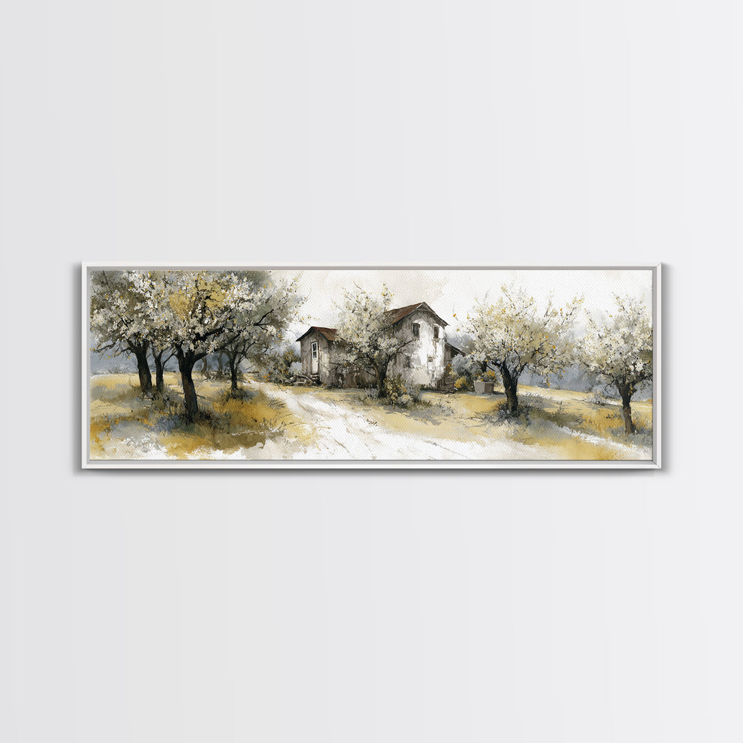 Apple Orchard Scene Canvas Print, Bed and Breakfast Art, Farmhouse Wall Decor, Living Room Decor, Oil Painting, BAB-3x1-29