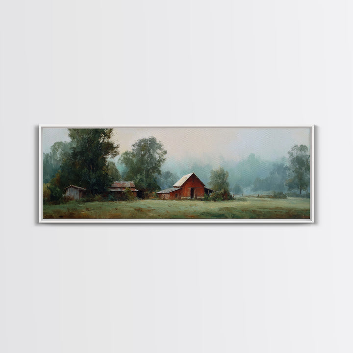 Old Farmhouse Landscape Framed Canvas Print, Bed and Breakfast Art, Digital Art, Living Room Decor, Fine Art, BAB-3x1-47