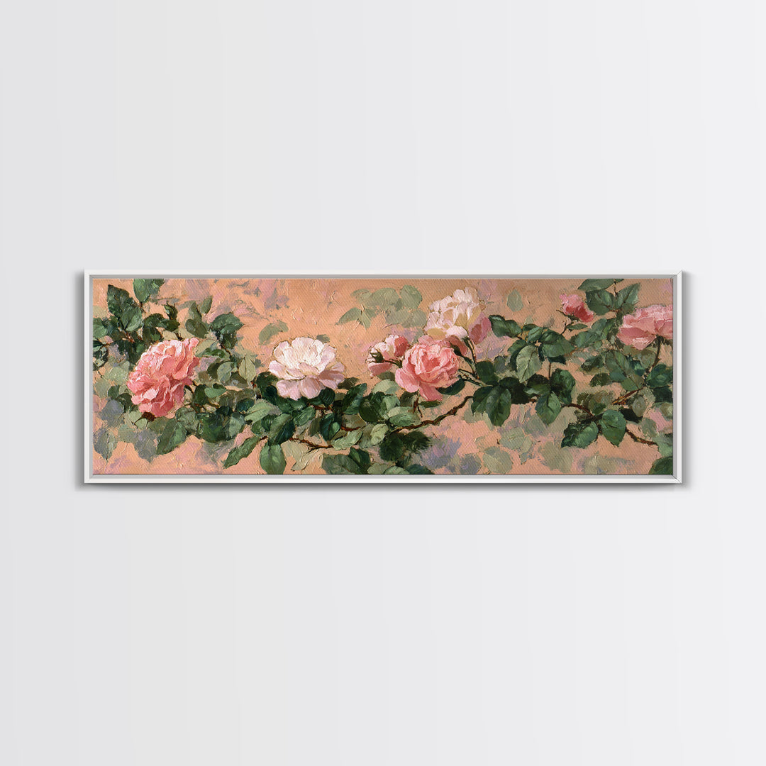 Garden Roses in Romantic Oil Paint Canvas Print, Bed and Breakfast Art, Bedroom Art, Living Room Decor, Watercolor Art, BAB-3x1-61