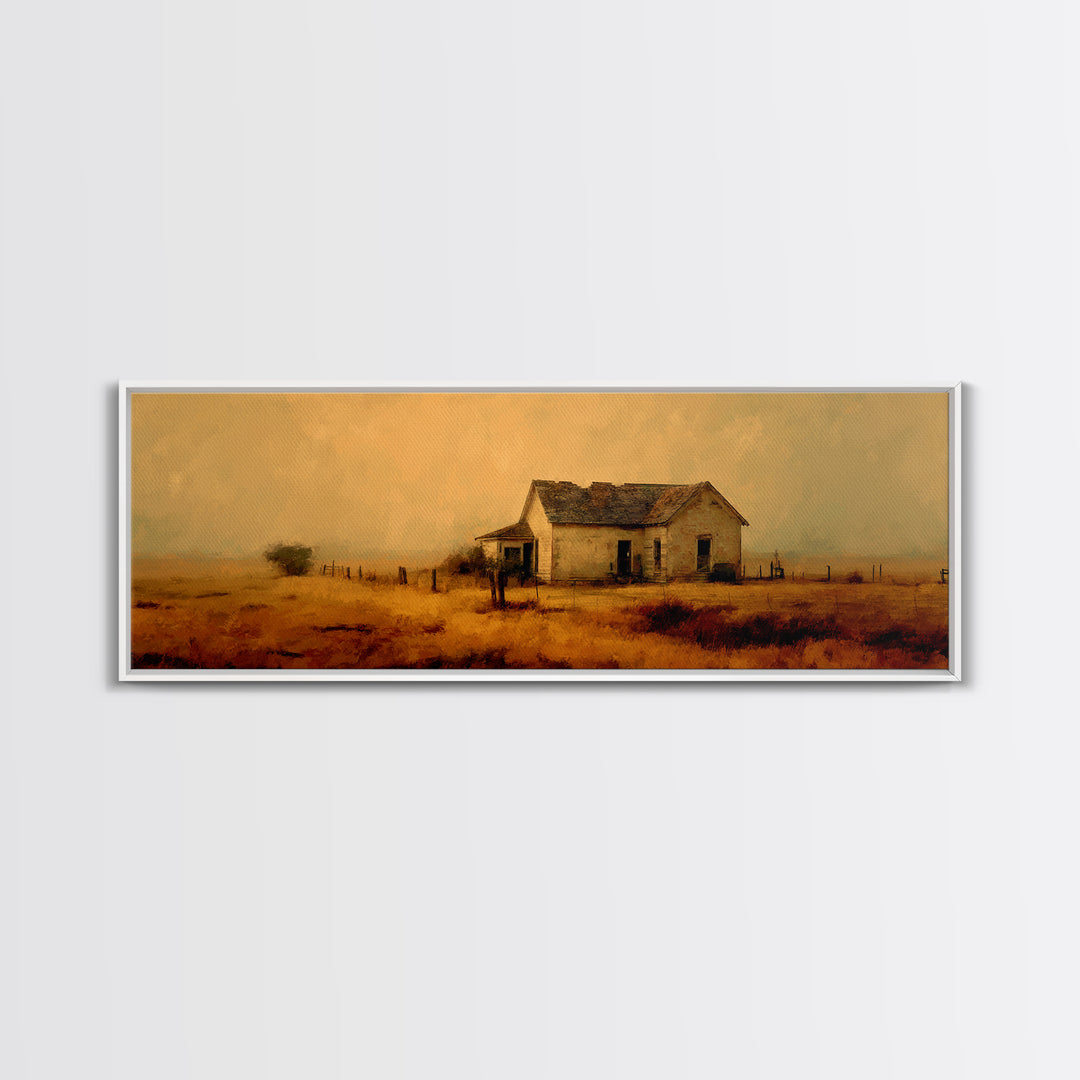 Old Farmhouse Landscape Canvas Print, Bed and Breakfast Art, Wood Wall Art, Living Room Decor, Oil Painting, BAB-3x1-71