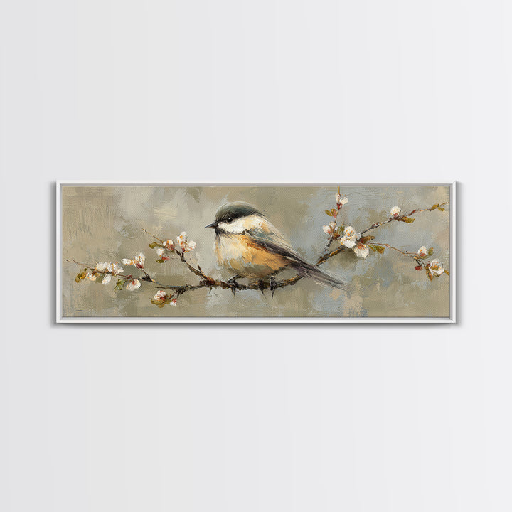 Small Bird on a Flowering Branch Canvas Print, Bed and Breakfast Art, Printable, Living Room Decor, Oil Painting, BAB-3x1-78