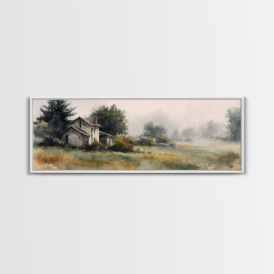 Old Farmhouse Landscape Canvas Print, Bed and Breakfast Art, Digital Art, Living Room Decor, Fine Art, Bedroom Wall Art, BAB-3x1-95