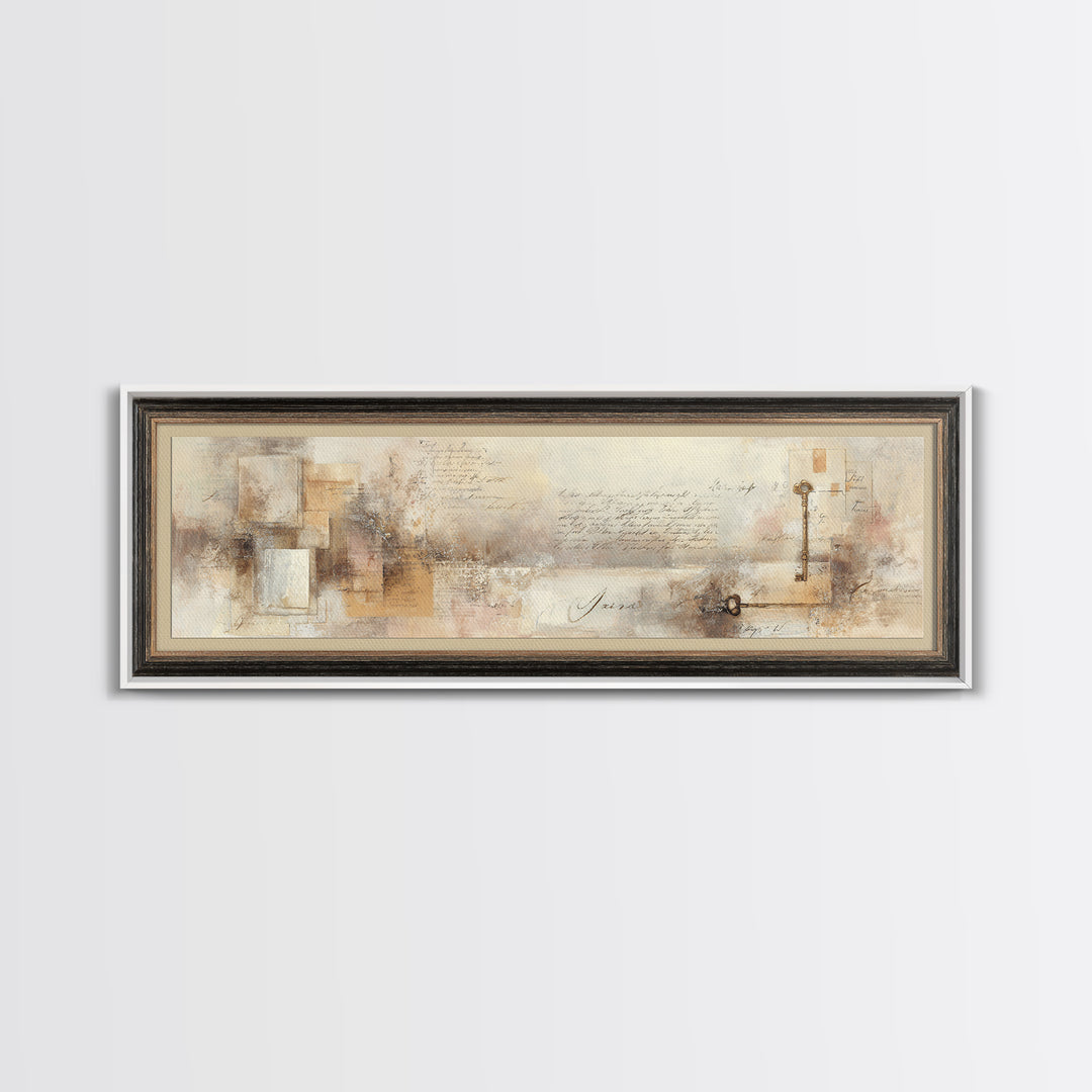 Antique Key and Handwritten Letter Arrangement Without Canvas Print, Bed and Breakfast Art, Luxury Decor, Living Room Decor, BAB-3x1-97