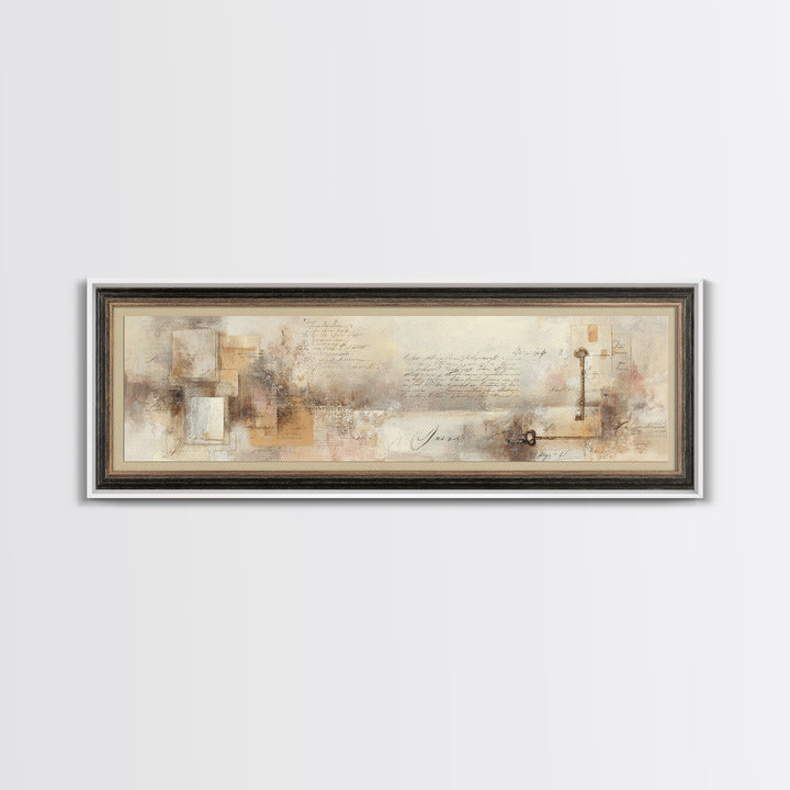Antique Key and Handwritten Letter Arrangement Without Canvas Print, Bed and Breakfast Art, Luxury Decor, Living Room Decor, BAB-3x1-97
