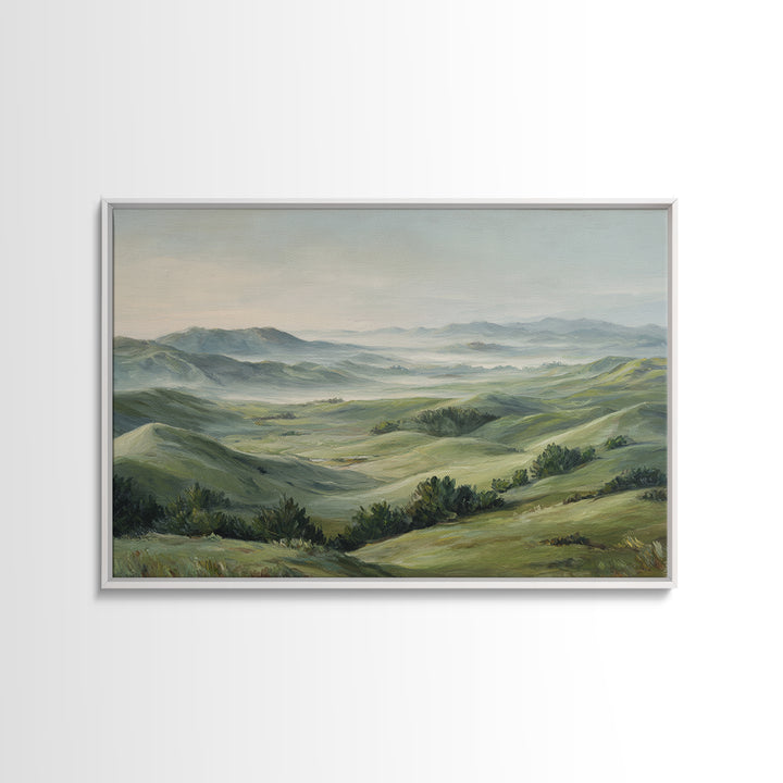 Classic Landscape with Rolling Green Hills Framed Canvas Print, Bed and Breakfast Art, Wall Art, Living Room Decor, Fine Art, BAB-3x2-100