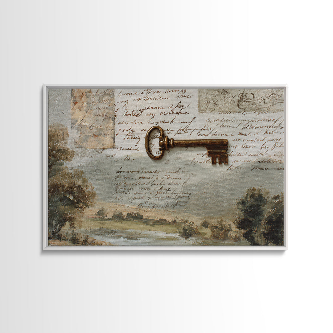 Antique Key and Handwritten Letter Arrangement Without Canvas Print, Bed and Breakfast Art, Coffee Art, Living Room Decor, BAB-3x2-13