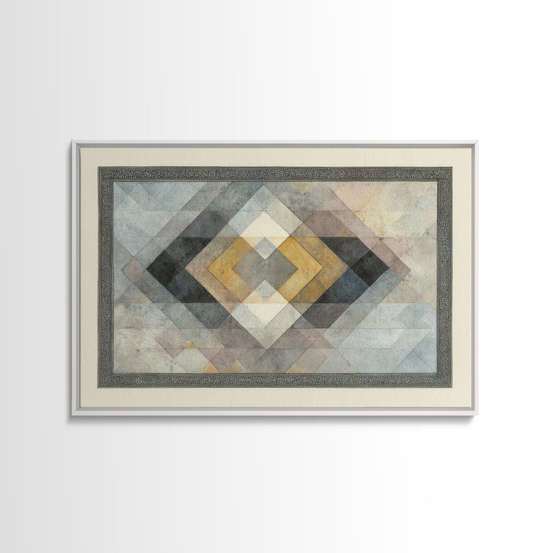 Quilt Pattern Folk Art Composition Framed Canvas Print, Bed and Breakfast Art, Bedroom Wall Art, Living Room Decor, Fine Art, BAB-3x2-15