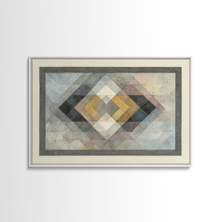Quilt Pattern Folk Art Composition Framed Canvas Print, Bed and Breakfast Art, Bedroom Wall Art, Living Room Decor, Fine Art, BAB-3x2-15