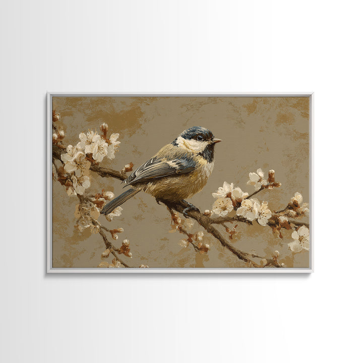Small Bird on a Flowering Branch Framed Canvas Print, Bed and Breakfast Art, Printable Art, Living Room Decor, Watercolor Art, BAB-3x2-18